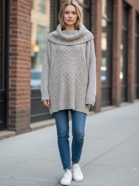 Apt. 9 Chunky Cable Cowl Neck Sweater - Light Gray Sprakly